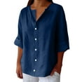 thumbnail image 1 of JFGHDG Button Down Shirts short sleeve button up women shirts for women oversized shirts for women long sleeve shirt Linen Shirts For Cotton Linen V Neck 3/4 Sleeve Tops Blouses Tunic Tops Blue M, 1 of 5