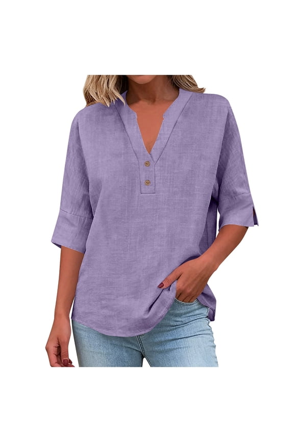 Button Up Tops for Women Cotton Long Sleeve Shirt Women Gauze Shirts for Women Floral Gauze Tunics Boho Peasant Gauze Blouses 3/4 Roll-up Sleeve Casual Beach Flowy Top Blouses Z3 Purple 4XL
