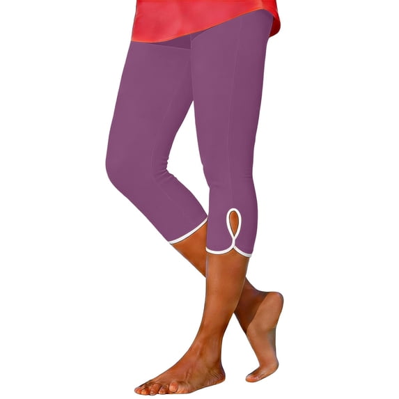 JFGHDG Capri Leggings for Women Tummy Control Knee Length High Waisted Stretch Summer Athletic Workout Yoga Pants with Pockets Purple M