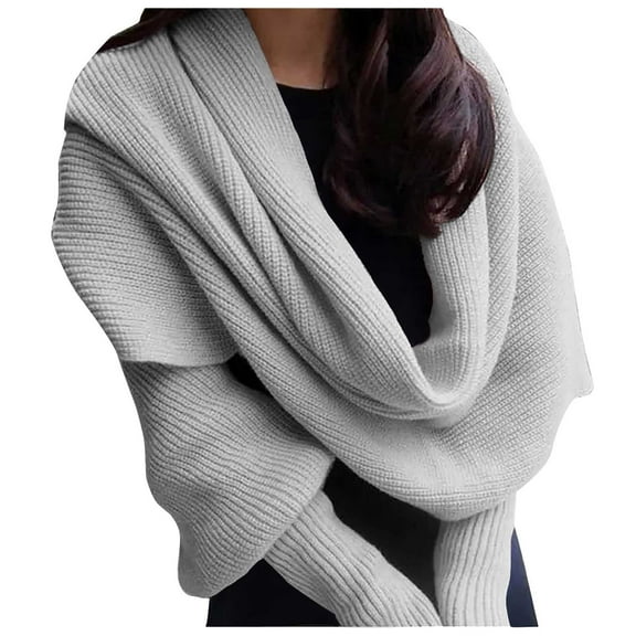 JFGHDG Chiffon Scarf,Shawls and Wraps,Capes for Women,Knit Poncho,Warm Shawl,Utrum Knitted Cable Wrap For Women Cropped Sweater Wrap Sweater Knitted Scarf With Sleeves Knitted Wrap Gray 2 A