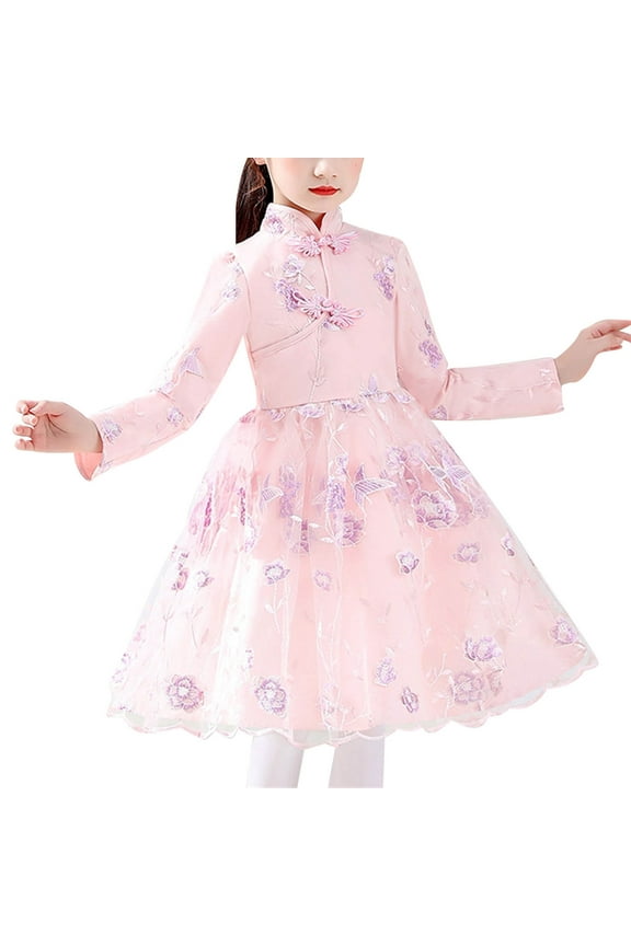 Chinese Traditional Dress Baby Chinese New Year Outfit Embroidery Tang Suit Embroidery Tang Suit Children Hanfu Dresses Girls Chinese Traditional New Year Dress Fleece Lined Warm A4 Pink 150