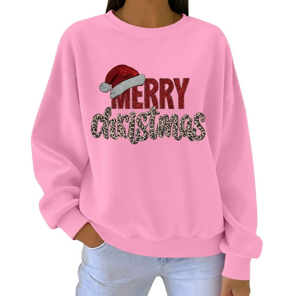 JFGHDG Christmas Sweatshirts Womens Long Sleeve Tops Womens Sweatshirt 3/4 Sleeve Tops for Women Fall Sweatshirt Western Shirts for Women Pink S