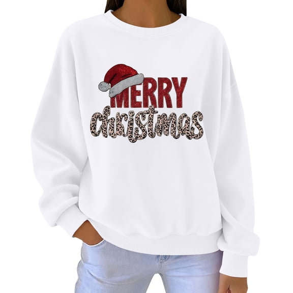 JFGHDG Christmas Sweatshirts Womens Long Sleeve Tops Womens Sweatshirt Fall Graphic Sweatshirts for Women Graphic Hoodies for Women Women's Christmas Sweatshirt White 2XL