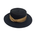thumbnail image 1 of JFGHDG Classic Boater‑Style Straw Sun Hat Flat‑top Design Wide Flat Brim Decorative Twisted Satin Ribbon Band Lightweight Packable Headwear For Beach Travel Black One Size, 1 of 3