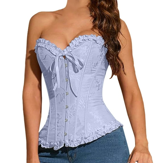 JFGHDG Corset for Women Western Corset for Renaissance Waist Cincher Corset Western Corset Tops for Women Wedding Corset Bustier Shapewear Sky Blue Xl