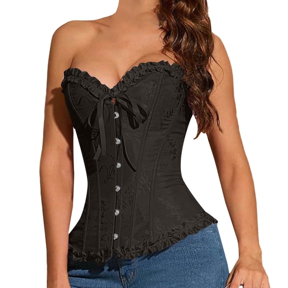 JFGHDG Corset for Renaissance Corset Top Strapless Corset Top Medieval Corset Tank Tops for Women Gothic Corset Top Womens Corset Top Black S