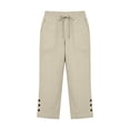 thumbnail image 1 of JFGHDG Cotton Linen Capri Pants for Women Tailored Split Button Elastic Drawstring Waist Straight Leg Capris Light Weight Summer Casual with Side Pockets Beige L, 1 of 3