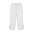 thumbnail image 1 of JFGHDG Cotton Linen Capri Pants for Women Straight Leg Split Button Elastic Drawstring Waist Summer Cropped Pants with Pockets White S, 1 of 3