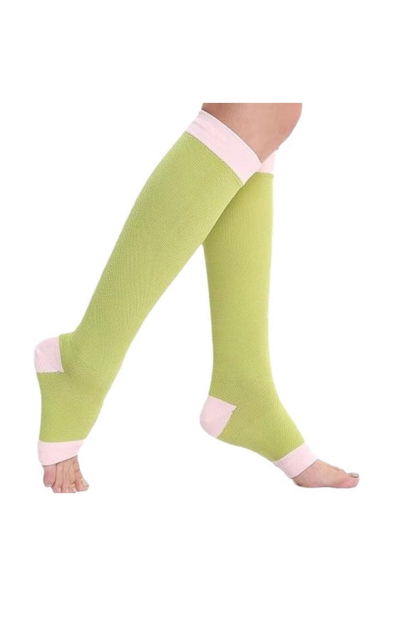 Cycling Socks,Socks for Women,Baseball Socks,Softball Socks,Plus Size Compression Socks,Open Toe Graduated Compression Socks Firm Knee High Stockings Hose Green 2XL