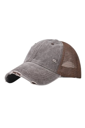 Distressed Cotton Unstructured Soft Mesh Breathable Adjustable Dirty Wash Dad Hat Trucker Baseball Cap Coffee One Size