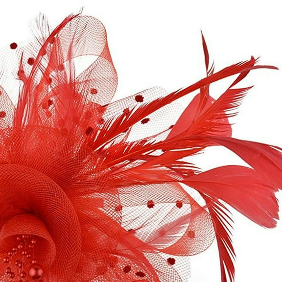 JFGHDG Fascinators Hats for Women,Tea Party Hats for Women,Head Piece for Women,Hat for Women,Fascinator Headband,Flower Headband Ribbons Feathers Headwear Mesh Tea Hat Red One Size