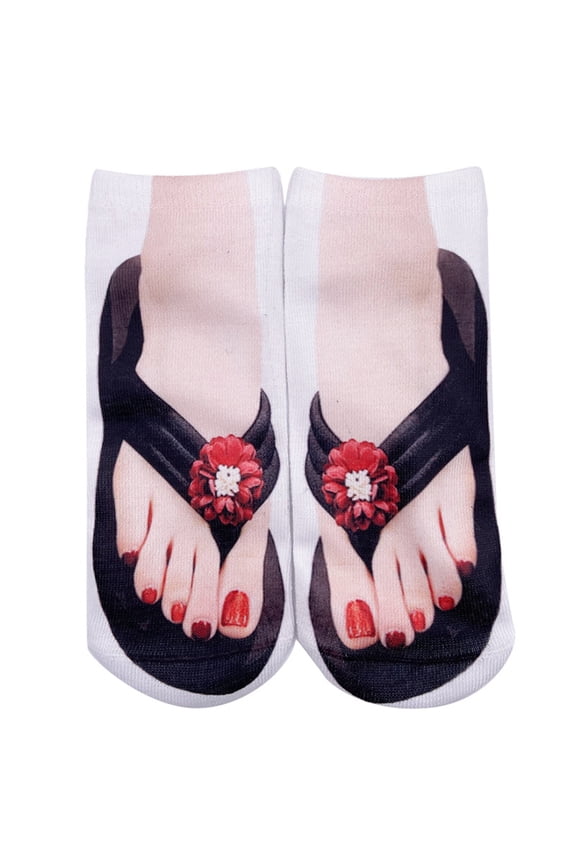 Feet Socks Print Flip Running Yoga Socks Low Cut Ankle Flip Flops 3d Printed Patterned Personalized Low Cut Ankle Comfort Crew Socks for Women A2_l One Size