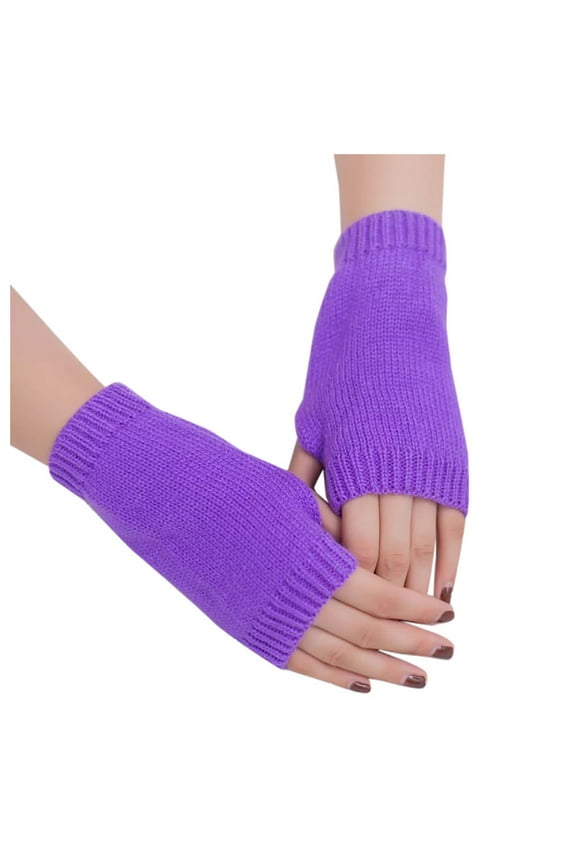 Fingerless Arm Warmers,Fairy Gloves,Arm Warmers,Striped Arm Warmers,Satin Gloves Elbow Length,Girl Fingerless Warm Knitted Winter Warm Gloves Mitten Keep Soft Arm Gloves Purple One Size