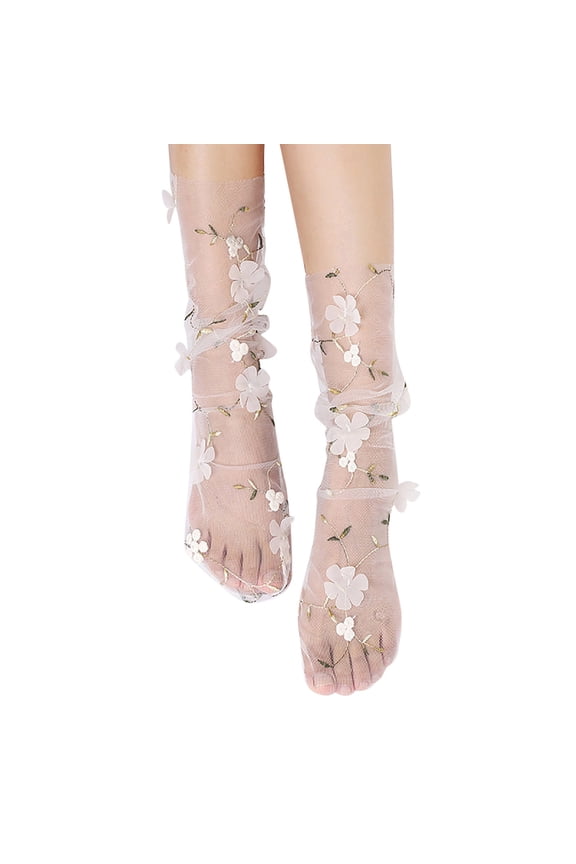 Fishnet Tights Nude Lace Nylon Sheer Ankle Socks Lace Mesh Nylon Sheer Ankle Socks Sheer Fine Fishnet Socks Elastic Hollow Out Mesh Net Socks Ladies' Ankle High Pop Socks White One Size