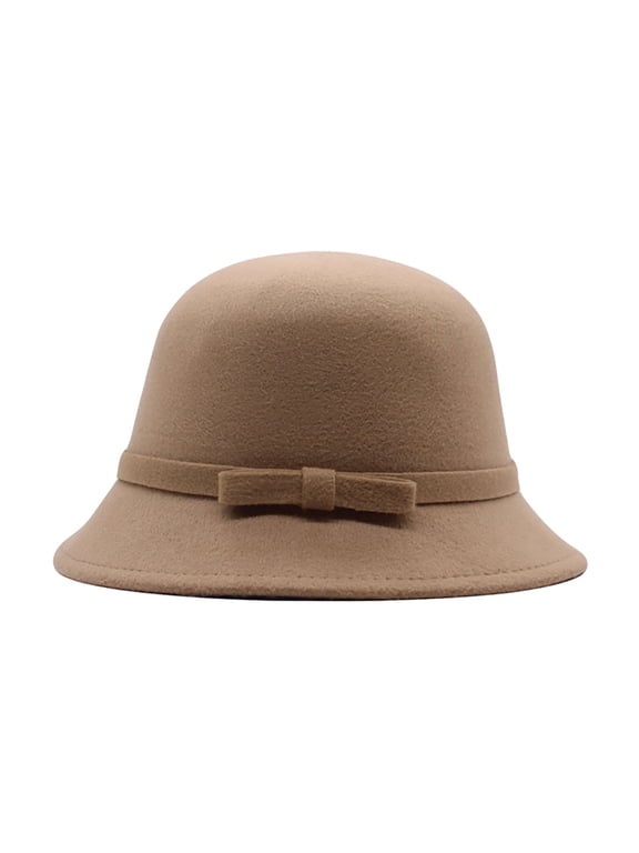 Formal Hats for Women,Vintage Hat,Fedora Hats for Women,Women Church Hats,Vintage Bucket Hat,1920s Bucket Cloche Hat Faux Wool Crushable Bowler Hat Vintage Cloche Round Hat Khaki One Size