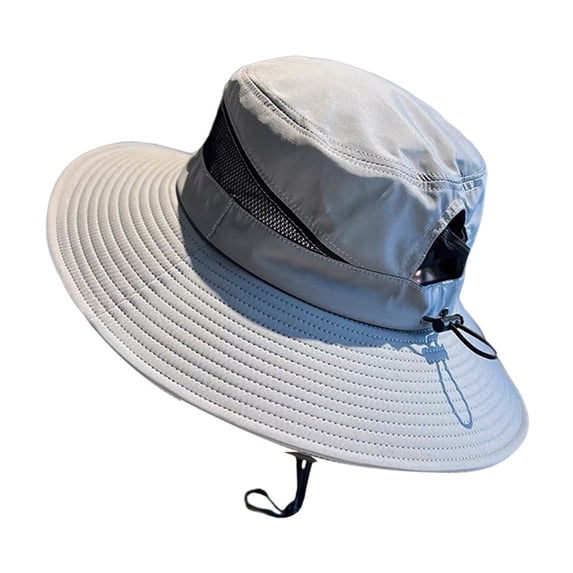 JFGHDG Functional Fishing Bucket Hat Wide Brim For Sun Protection Side Mesh Vent Panels Adjustable Back Strap Secure Chin‑cord Light‑weight Hat For Hiking Travel Light Ashy One Size