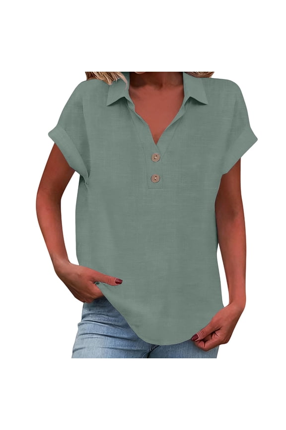Golf Tees Blouse Short Sleeve Tops for Women Womens Tops Loose for Men and Women Short Sleeve Shirt Comfy Shirts for Women Travel Shirts for Women Solid Color Shirts Green XL