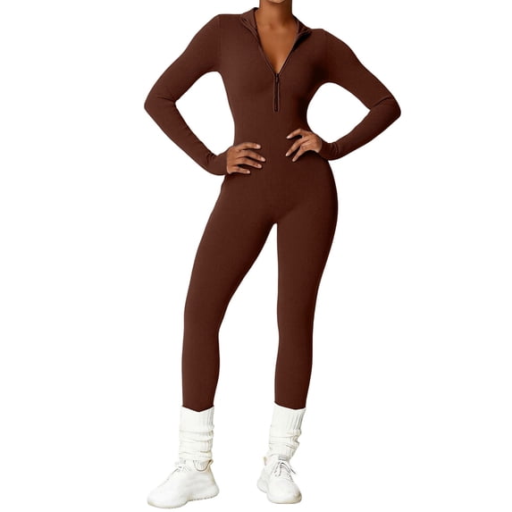 JFGHDG Gym Sets Women Long Sleeve Workout Sets for Women 2 Piece Seamless Ribbed Workout Sets Womens Workout Sets Womens Two Piece Tracksuit Set A2 Coffee S-XL