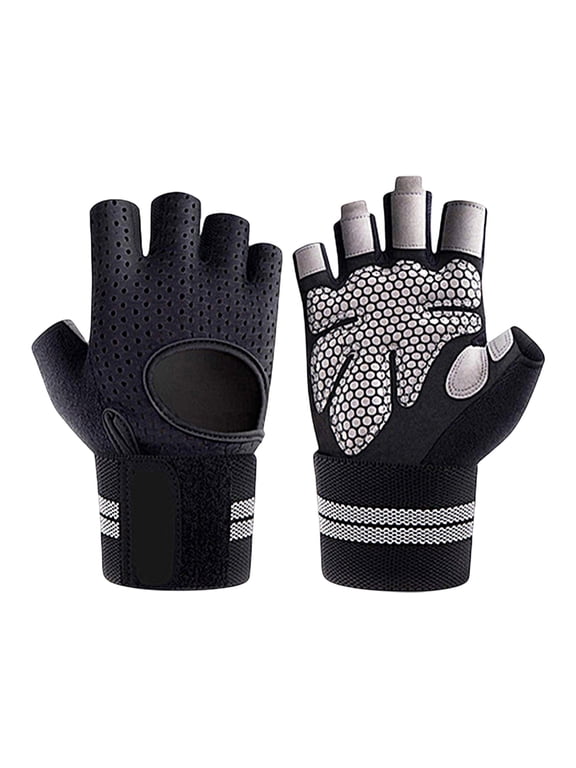 Half Finger Workout Gloves for Men Women, Non Slip Weight Lifting Gloves with Wrist Support, Breathable Gym Training Gloves for Fitness Cycling Black M