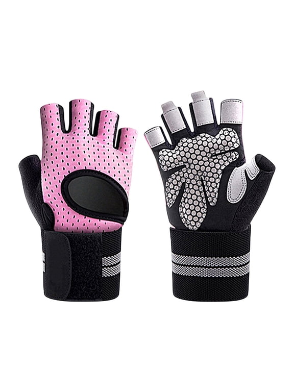 Half Finger Workout Gloves for Men Women, Non Slip Weight Lifting Gloves with Wrist Support, Breathable Gym Training Gloves for Fitness Cycling Pink S