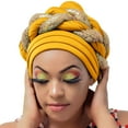 thumbnail image 1 of JFGHDG Head Wraps for Women,African Head Wraps,Turban,Silk Turban,Head Wraps,Fashion Women Beading Braid Hat Muslim Ruffle Cancer Wrap Cap Sleep Caps Satin Lined Hair Bonnets Yellow One Size, 1 of 5