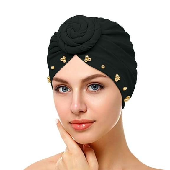 JFGHDG Headband Head Wrap Hair Elastic Women Print Headband,Knotted Headband for Women,Head Bands for Women's Hair,Headband,Non Slip Headbands for Women,Elastic Cap Beaded Cap Black One Size