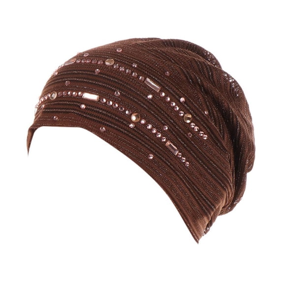 JFGHDG Indian Wrap Head Lightweight Breathable Turban Caps Fashion Shower Cap with Rhinestones Coffee One Size