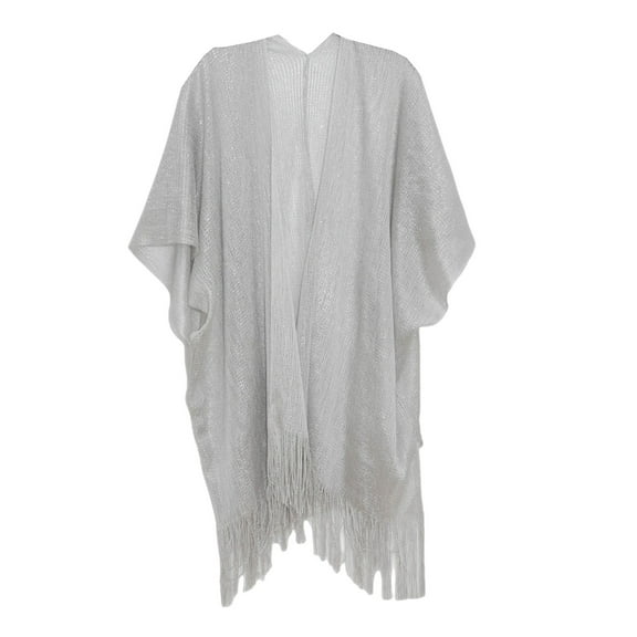 JFGHDG Knit Poncho,Capes for Women,Shawls and Wraps,Chiffon Scarf,Long Scarf,Cuff Filigree Tassel Cape Women's Solid Color Summer Transparent Thin Shawl Silver 1 One Size