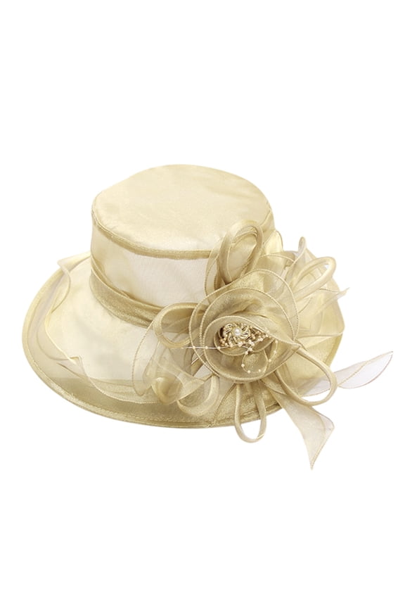 Ladies Hats for Church Two Wear Ways Dress Hat Derby Church Dress Hat for Women Wedding Bridal Easter Hat Easter Wedding Summer Dress Sun Hat Women's Organza Ruffles Mesh Hat Khaki One Size