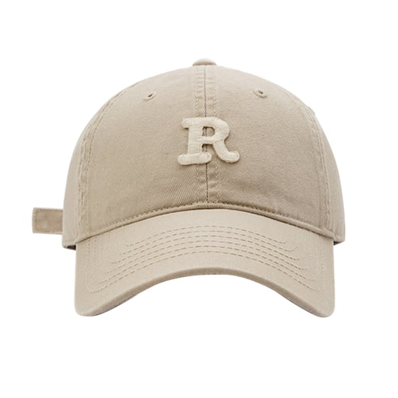 JFGHDG Letter R Embroidered Baseball Cap Vintage Washed Cotton Adjustable Dad Hat Minimalist Casual Sun Hat for Men Women Beige One Size