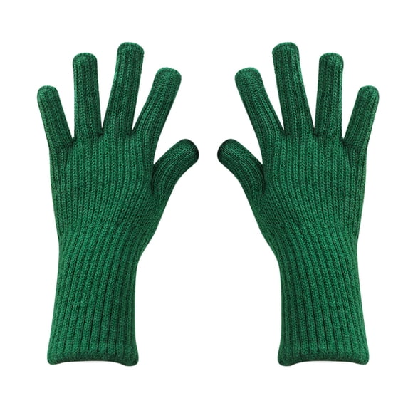JFGHDG Long Cuff Ribbed Knit Winter Gloves, Stretchy Full‑Finger Knitted Gloves Elastic Extended Wrist Cuff for Cold Weather Daily Commute Green One Size