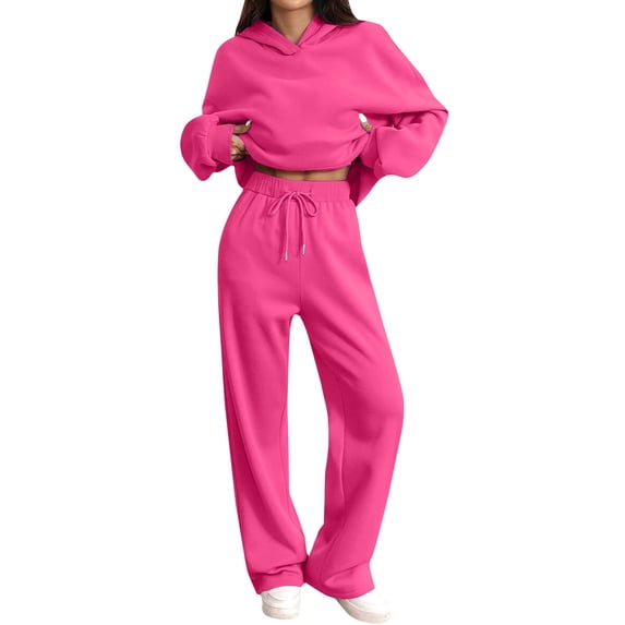 JFGHDG Long Sleeve Half Zip Sweatsuits Women 2 Piece Outfit Spring Casual Sweatshirt Sweatpants Lounge Set Tracksuit Hot Pink S