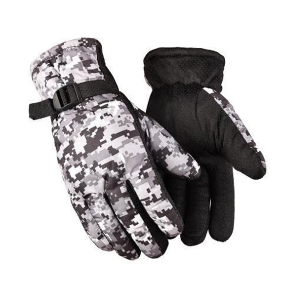 JFGHDG Men Digital Camo Ski Gloves, Waterproof Windproof Thermal Insulated Adjustable Wrist Strap for Skiing Snowboarding Cycling Outdoor Gray One Size