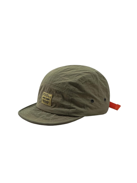 Men Vintage 5‑Panel Camp Cap Lightweight Water Resistant Nylon Flat Brim Hat Adjustable Strap for Camping Travel Daily Wear Green One Size