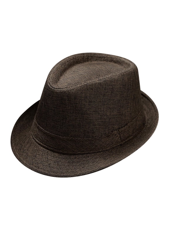 Men Women Short Brim Woven Straw Fedora Panama Hat, Lightweight UV Protection Beach Sun Hat for Travel Outdoor Coffee One Size