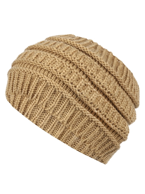 Men Women Thick Warm Slouchy Beanie Hat, Thermal Insulated Lined Knit Cap with Multi Rib Texture, Windproof Winter Skull Hat for Ski Daily Outdoor Gold A