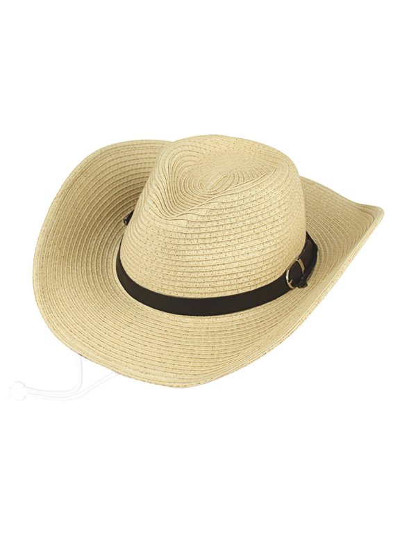 Men's Straw Cowboy Hat Wide Brim Woven Straw Sun Hat With Faux Leather Band Metal Ring Detail Breathable Lightweight WesternStyle Hat For Ranch Farm Outdoor Wear Beige One Size