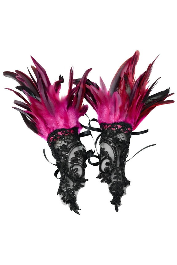 Mittens for Women,Open Finger Gloves Men,Finger Gloves for Women,Gloves for Women,Fingerless Gloves,Feather Decorative Gloves Carnival Party Costume Masquerade Show Hot Pink One Size