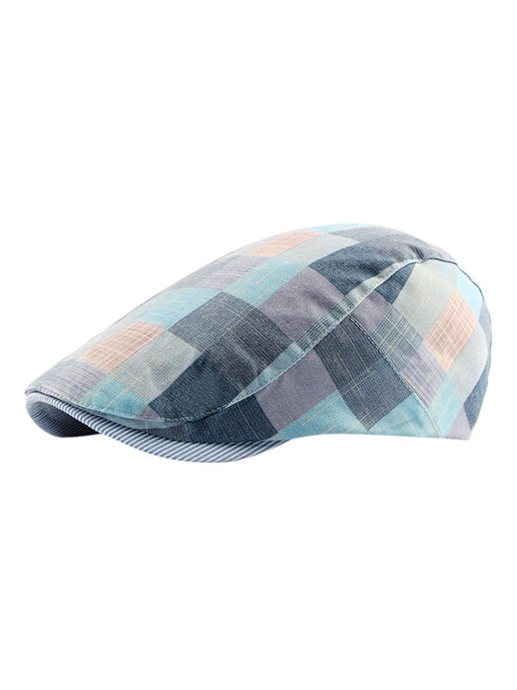 Newsboy Hats Flat Cap for Men Women – Single Panel Patchwork Design, British Style Lightweight Adjustable Driving Hat Blue One Size