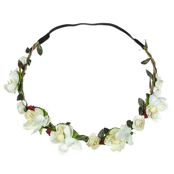 JFGHDG Padded Headband,Flower Headband,Pearl Headband,Thick Headbands for Women,Headbands for Women,Flower Hair Head Festival Party Floral Garland Wedding Beach Boho Headband Beige One Size