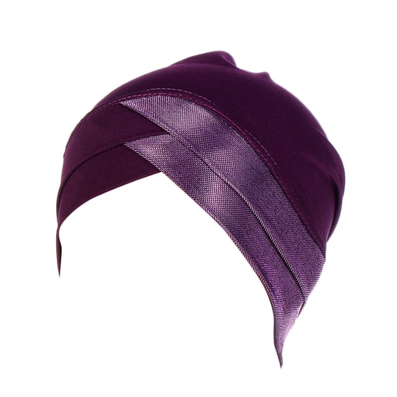 JFGHDG Pretied Head Scarves for Women – Fashionable Glitter Turban Head Wraps, Stylish Chemo Headwear, Elegant Hair Coverings Purple One Size