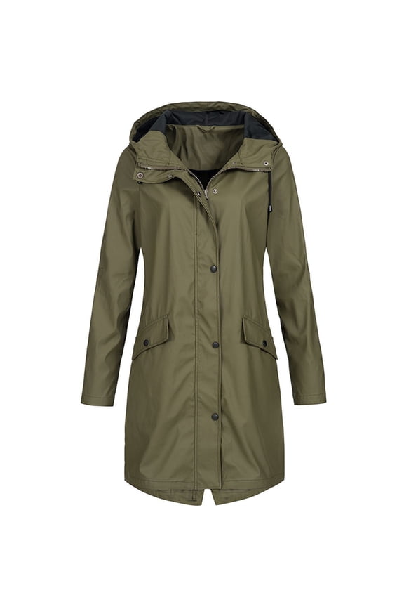Rain Jacket Women Trench Coat Women Long Coat Women Womens Trench Coat Fall Coats Rain Jackets Waterproof with Hood Womens Rain Jacket with Hood Army Green 2xl