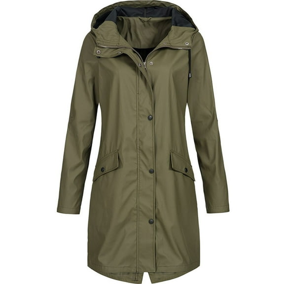 JFGHDG Rain Jacket Women Trench Coat Women Long Coat Women Womens Windbreaker Jacket Rainjacket Women Waterproof Hiking Jacket Lightweight Jacket Women Army Green M