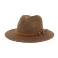 thumbnail image 1 of JFGHDG Retro‑Inspired Straw Fedora Hat Woven Straw Construction Wide Brim Faux‑Leather Band With Tassel And Metal Buckle Accent Comfort‑fit Hat For Daily Outing Coffee One Size, 1 of 1