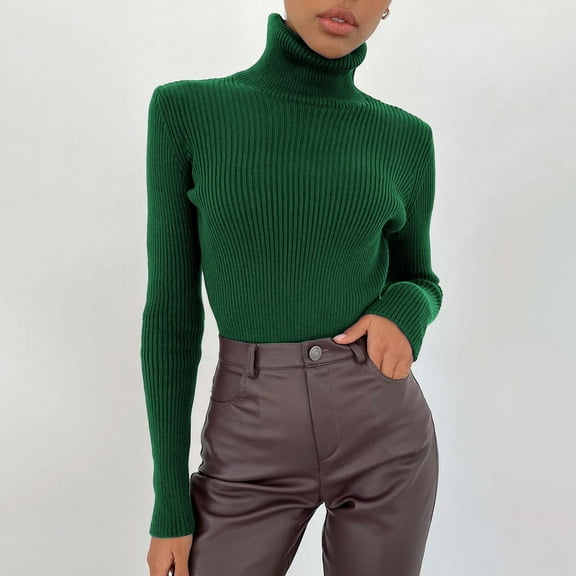 JFGHDG Ribbed Knit Tops for Women Turtleneck Sweaters for Women Lightweight Turtleneck for Women Baggy Hoodies One Shoulder Tops for Women Oversized Sweatshirt Army Green One Size