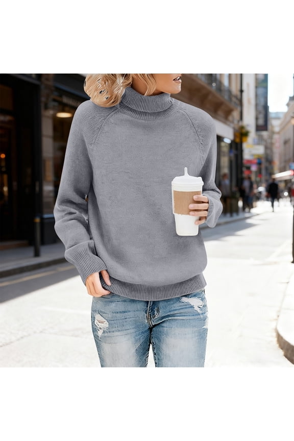 Ribbed Shirt Womens Lightweight Sweaters Wool Turtleneck Women Thick Sweaters for Women Mock Neck Tops for Women Christmas Tops for Women Thick Hoodies Gray L
