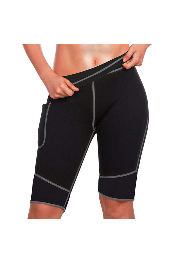 Sauna Sweat Short Pants Suits for Women High Waisted Thermo Compression Workout Shaper Tummy Thighs Control Fitness Exercise Shorts Black 2XL