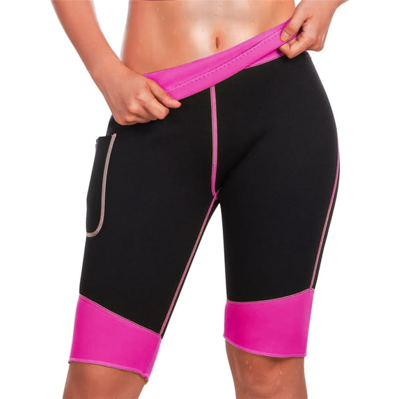 JFGHDG Sauna Sweat Shorts for Women Weight Loss Compression Workout Body Shaper Tummy Thighs Control Heat Training Fitness Shorts Pink 3XL