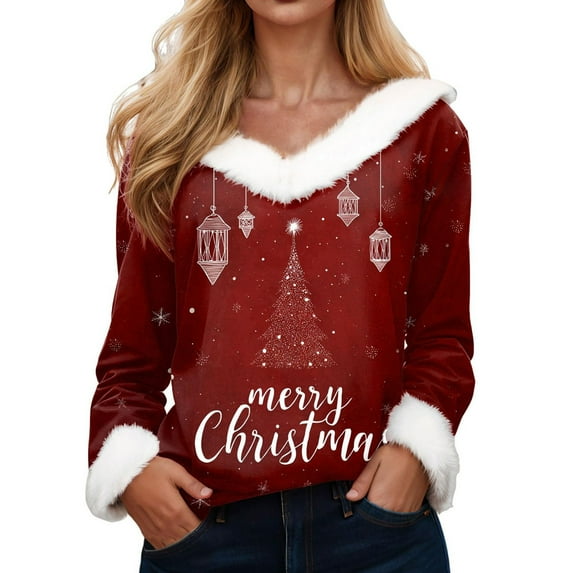 JFGHDG Sequin Christmas Sweater Winter Sweaters for Women Christmas Outfits for Women Sweatshirt Sweat Shirt Women's Sweaters Fleece Pullover Women Wine Xl