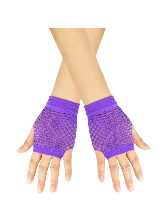 Short Fingerless Fishnet Gloves for Women Emo Goth 80s Scene Accessories Party Costume Purple One Size